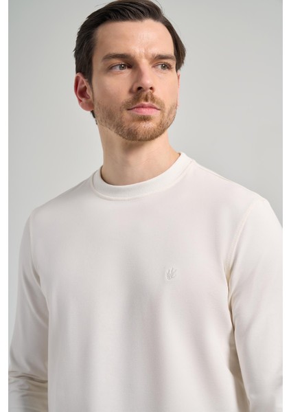 Açık Krem Uzun Kol Düz Örme Bisiklet Yaka Cepsiz Pamuklu Sweatshirt fırsatları