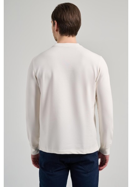 Açık Krem Uzun Kol Düz Örme Bisiklet Yaka Cepsiz Pamuklu Sweatshirt indirimleri