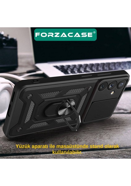 Realme 12 ile Uyumlu Ares Serisi Yüzük Standlı Kamera Korumalı Sürgülü Sert Kılıf fırsatları