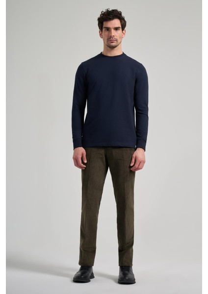 Koyu Lacivert Uzun Kol Düz Örme Bisiklet Yaka Cepsiz Pamuklu Sweatshirt fiyatları
