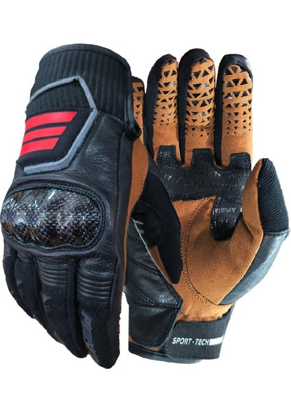 Motosiklet Eldiveni Carbon Fiber Full Koruma Deri Motorcu Eldiven Siyah
