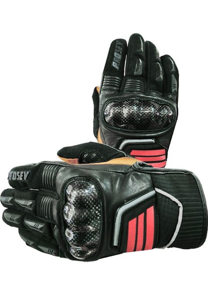 Motosiklet Eldiveni Carbon Fiber Full Koruma Deri Motorcu Eldiven Siyah