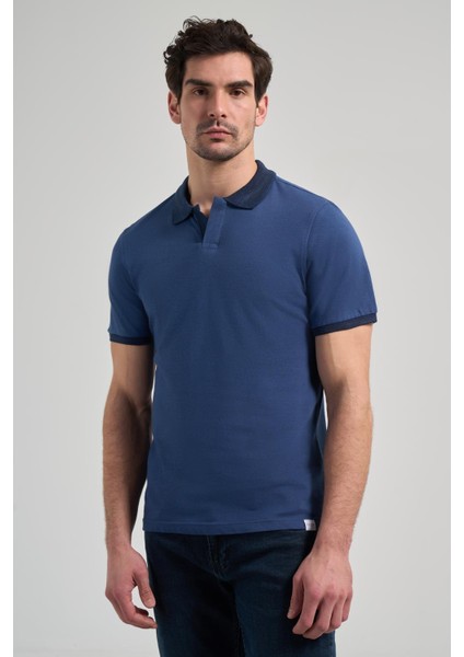 Lacivert Pike Polo Yaka Pamuk Casual Slim Fit Dar Kesim Tişört 1011240155