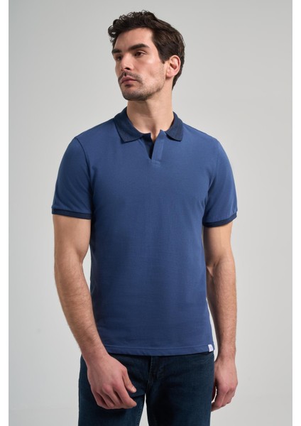 Lacivert Pike Polo Yaka Pamuk Casual Slim Fit Dar Kesim Tişört 1011240155