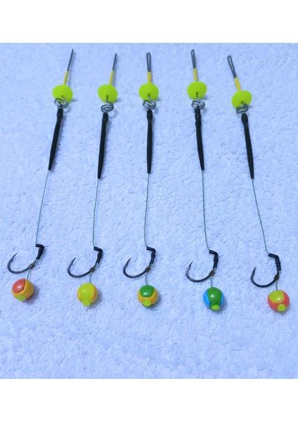5 Adet Küspe Telli Karışık Renk 10 mm Boncuk'lu Sazan Rig Takımı