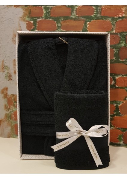 Trendy Şalyaka Bornoz Baş Havlusu Siyah