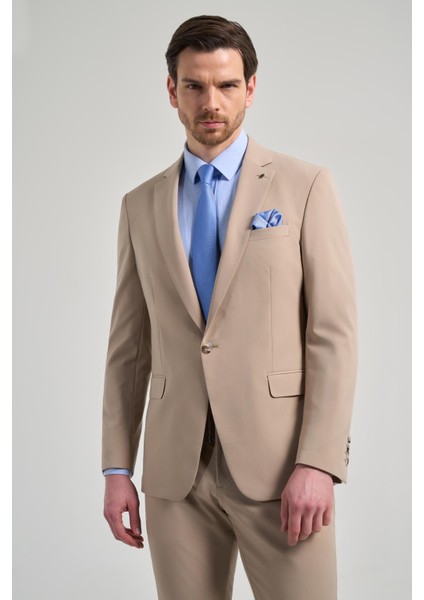 Düz Gabardin Mono Yaka Tam Astar Beli Lastikli Esnek 6 Drop Slim Fit Takım Elbise 1001250155