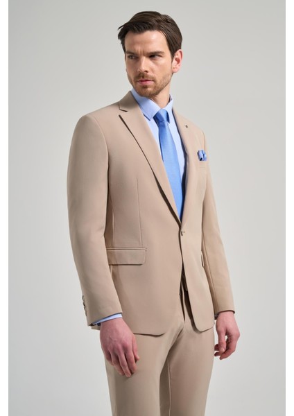 Düz Gabardin Mono Yaka Tam Astar Beli Lastikli Esnek 6 Drop Slim Fit Takım Elbise 1001250155