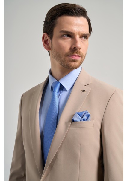 Düz Gabardin Mono Yaka Tam Astar Beli Lastikli Esnek 6 Drop Slim Fit Takım Elbise 1001250155
