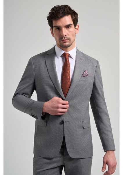 Kendinden Desenli Bez Ayağı Mono Yaka Tam Astar Esnek 6 Drop Slim Fit Takım Elbise 1001250168