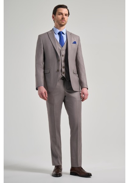 Koyu Vizon Kendinden Desenli 2 Düğme Classic Esnek Slim Fit Takım Elbise 1001250157