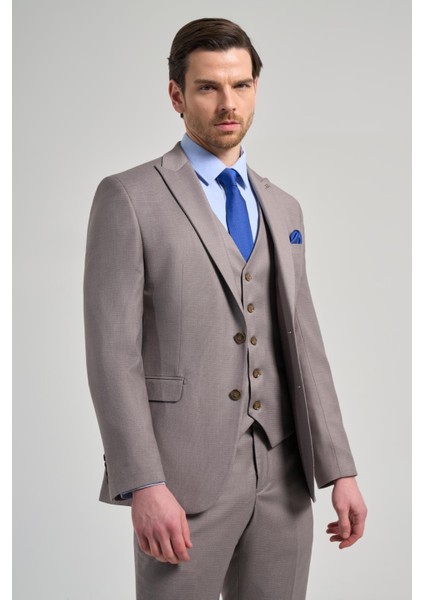 Koyu Vizon Kendinden Desenli 2 Düğme Classic Esnek Slim Fit Takım Elbise 1001250157 modelleri