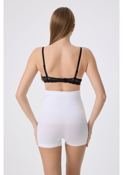 Ekstra Yüksek Bel Göbek Toparlayıcı Mini Boxer Korse, Şekillendirici Şort Beyaz