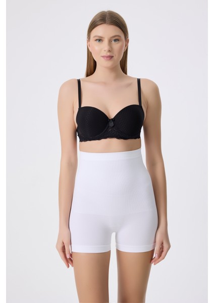 Ekstra Yüksek Bel Göbek Toparlayıcı Mini Boxer Korse, Şekillendirici Şort Beyaz