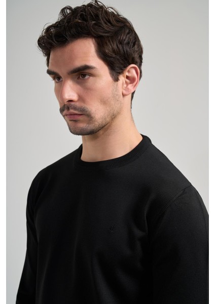 Uzun Kol Düz Örme Bisiklet Yaka Cepsiz Pamuklu Slim Fit Triko 1012245163