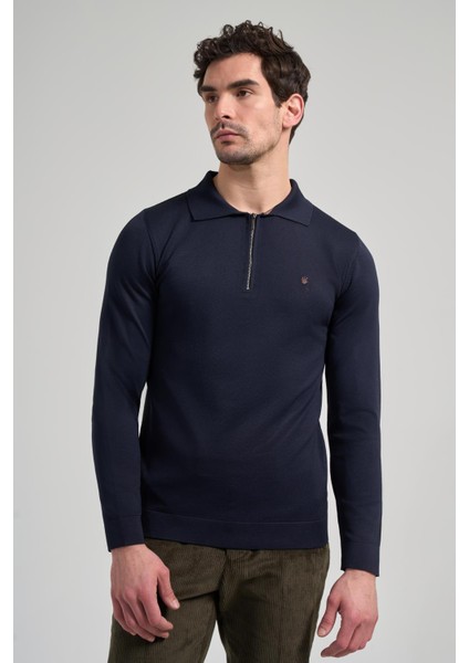 Koyu Lacivert Polo Yaka Düz Casual Pamuklu Slim Fit Triko 1012245250 modelleri