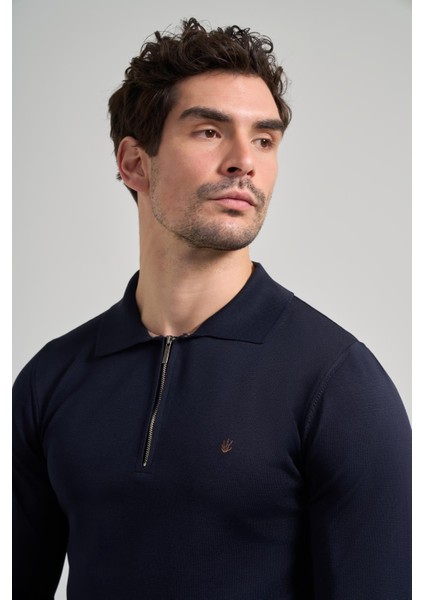 Koyu Lacivert Polo Yaka Düz Casual Pamuklu Slim Fit Triko 1012245250 fırsatları