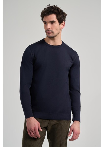 Uzun Kol Düz Örme Bisiklet Yaka Cepsiz Pamuklu Slim Fit Triko 1012245163