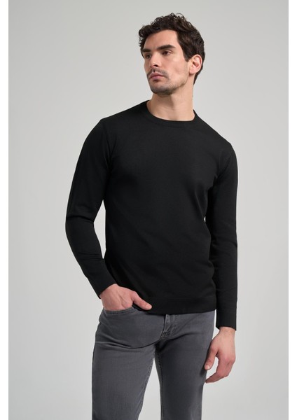 Uzun Kol Düz Örme Bisiklet Yaka Cepsiz Pamuklu Slim Fit Triko 1012245163