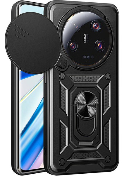 Xiaomi Mi 13 Ultra ile Uyumlu Ares Serisi Yüzük Standlı Kamera Korumalı Sürgülü Sert Kılıf