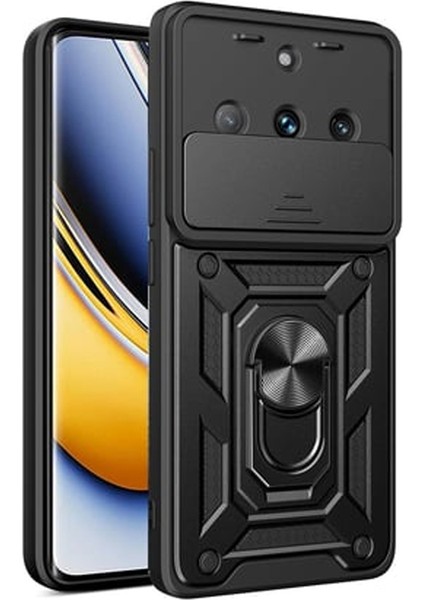 Realme 11 Pro Plus ile Uyumlu Ares Serisi Yüzük Standlı Kamera Korumalı Sürgülü Sert Kılıf