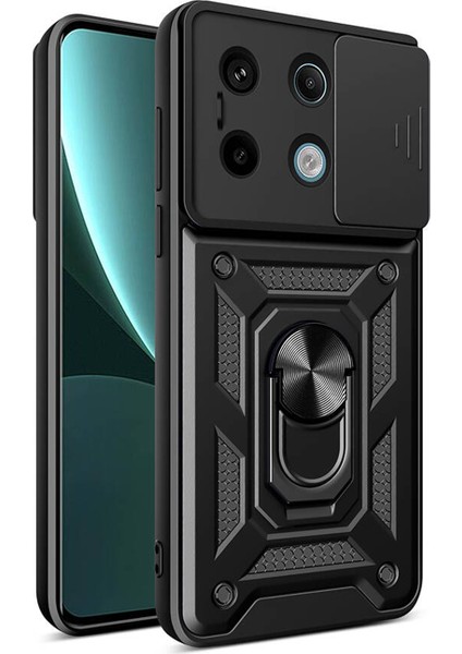 Xiaomi Redmi Note 13 Pro 5g Uyumlu Ares Yüzük Standlı Kamera Korumalı Sürgülü Sert Kılıf
