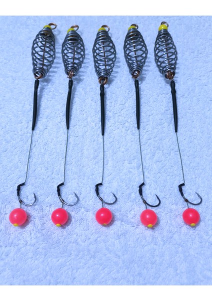 5 Adet Yaylı Yüzen Özellikli 14 mm Pembe Boncuklu Sazan Rig Takımı