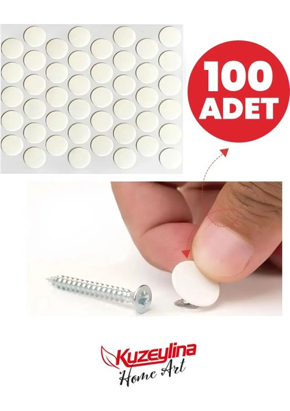 Yapışkanlı Vida Tapası Tıpası - Beyaz - Vida Kapatıcı Kapağı (100 Adet)