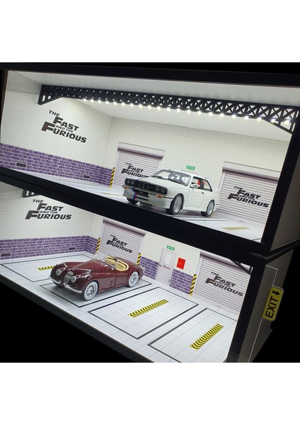 1:24 Ölçek Araçlar Için Ahşap LED Işıklı Akrilik Korumalı Araç Sergileme Standı / Diorama