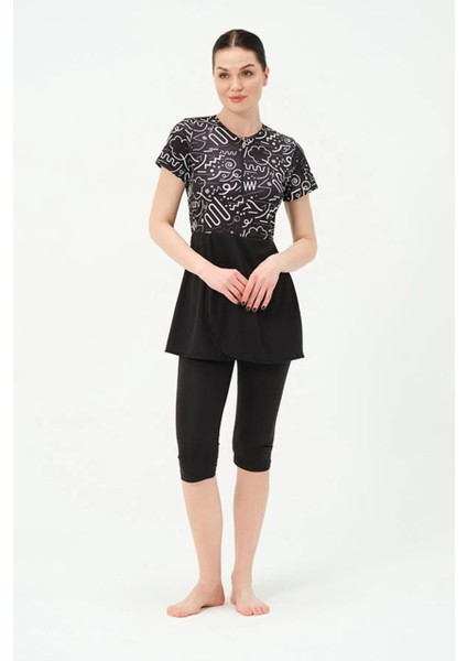 Hızlı Kuruyan Mayo Kumaşı Yarım Fermuarlı Kısa Kollu Taytlı Kadın Mayo 2312 fiyatları