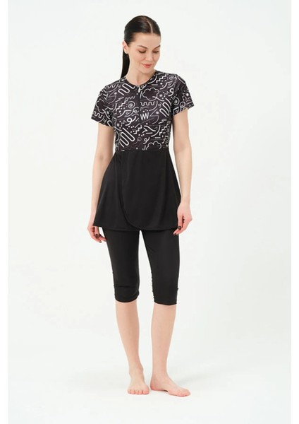 Hızlı Kuruyan Mayo Kumaşı Yarım Fermuarlı Kısa Kollu Taytlı Kadın Mayo 2312 modelleri