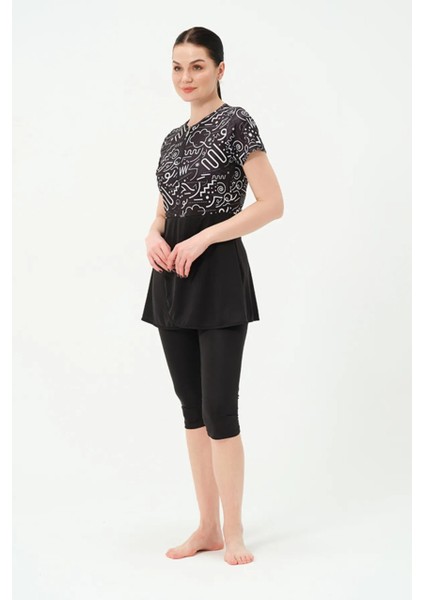 Hızlı Kuruyan Mayo Kumaşı Yarım Fermuarlı Kısa Kollu Taytlı Kadın Mayo 2312 fırsatları