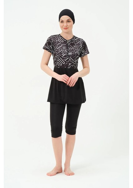 Hızlı Kuruyan Mayo Kumaşı Yarım Fermuarlı Kısa Kollu Taytlı Kadın Mayo 2312 indirimleri