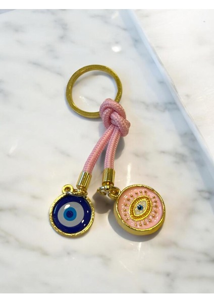Çift Nazar Boncuklu Anahtarlık - Pembe (10,5 Cm) Hediyelik