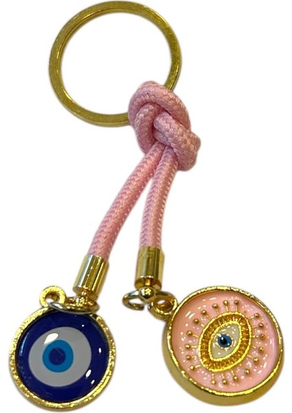 Çift Nazar Boncuklu Anahtarlık - Pembe (10,5 Cm) Hediyelik modelleri