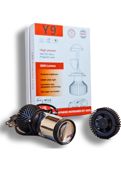 Projektör H4 Mercekli LED Xenon Y9 Uzun Kısa Arıza Işığı Yakmaz Beyaz 12V