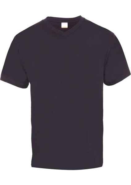 Penye Kumaş V Yaka Kısa Kollu Tshirt Siyah