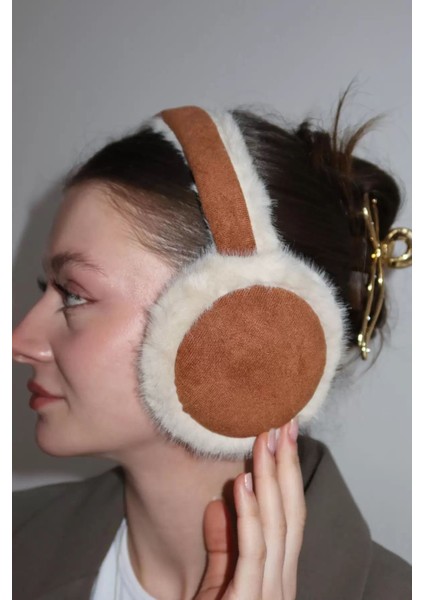 Krem ve Kahve Renk Peluş Kulaklık