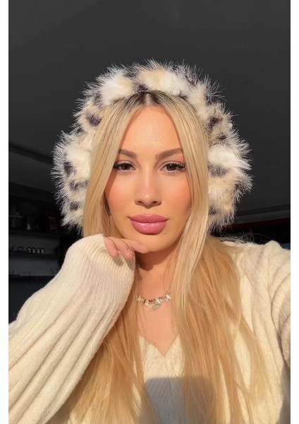 Leopar Desenli Peluş Kulaklık