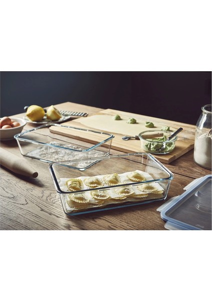 Dikdörtgen Kapaklı Saklama Kabı 3,1 Litre 32X21X9 cm Cam Plastik Sızdırmaz Kapaklı Şeffaf Saklama Fırın Kabı indirimleri