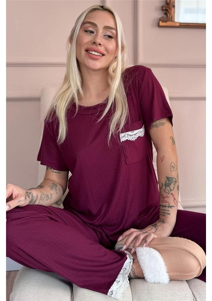 Mürdüm Dublin Kısa Kollu Dantelli Kadın Pijama Takımı