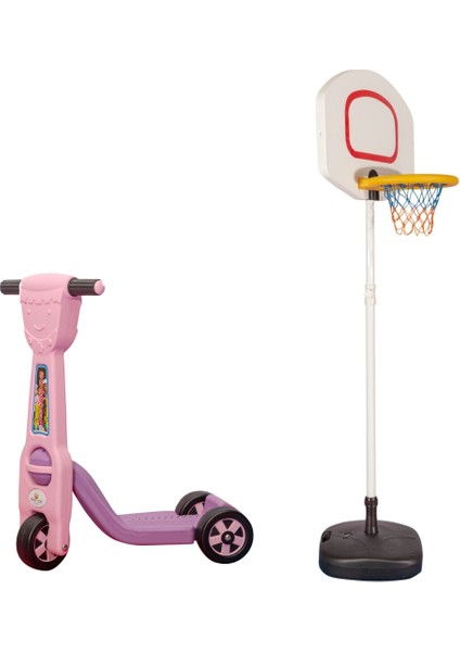 Çocuklar Için 2'li Spor Seti: 3 Tekerlekli Scooter & Ayarlanabilir Basketbol Potası | Eğlence ve Hareket Bir Arada!