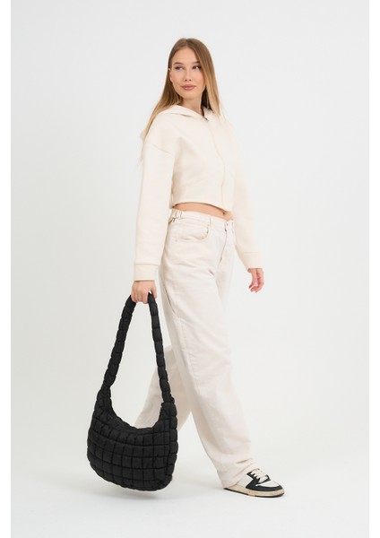 Cluody Bag Black Baget Kapitone / Siyah Quilted Crossbody El ve Omuz Çantası Boy:27 En:41 Sap:99)