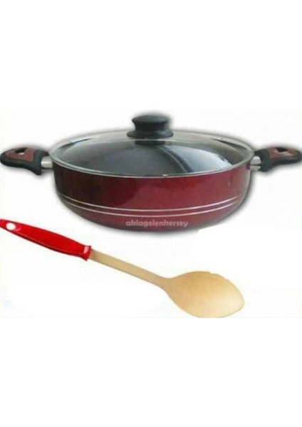 Büyük Boy Teflon Tencere Teflon Kaşığı Hediyeli 28 cm Cam Kapaklı