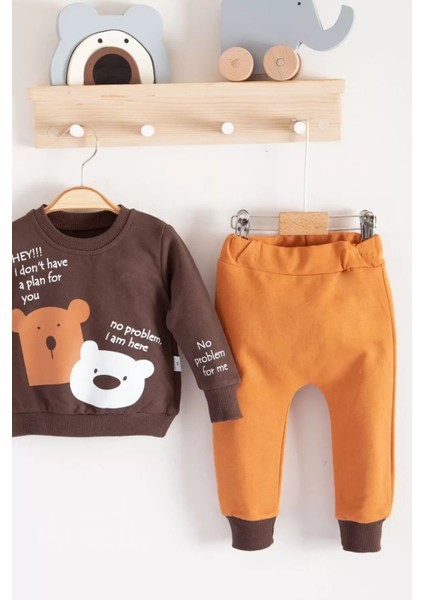 No Problem Yazılı Bear Desenli 2'li Erkek Bebek Takımı fırsatları