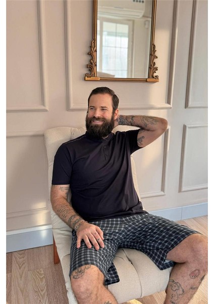 Gri Siyah Ekose Line Edge Detaylı Şortlu Kısa Kollu Erkek Pijama Takımı fiyatları