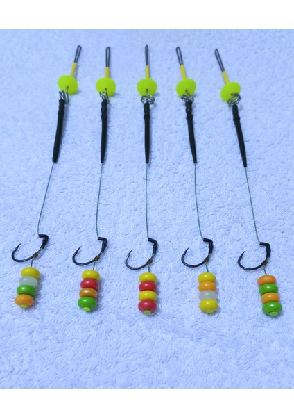 5 Adet Küspe Telli Karışık Renkli Hacı Boncuk'lu Sazan Rig Takımı