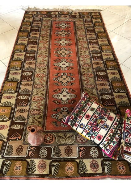 El Dokuması Milas Halısı Saf Kök Boya Vintage Göz Nuru El Halısı Özel Halı 153 x 300