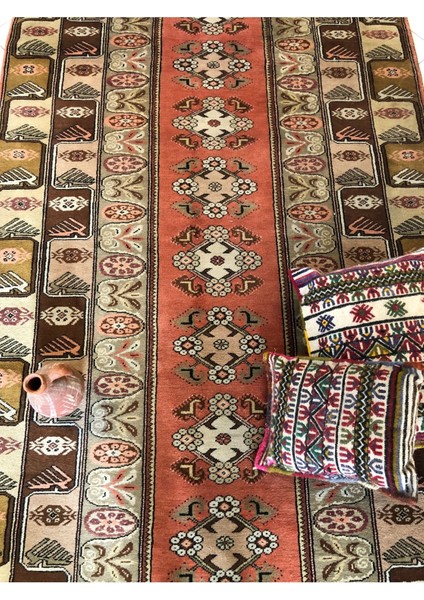 El Dokuması Milas Halısı Saf Kök Boya Vintage Göz Nuru El Halısı Özel Halı 153 x 300 modelleri