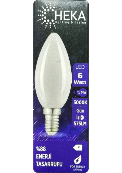 6W (51W) 3000K (Günışığı) E14 Duylu (Ince Duy) Soft Mum Ampul
